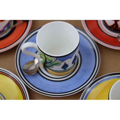 273 - Wedgwood Bizarre by Clarice Cliff cups and saucers, Cafe Chic, to include Summerhouse and 4 others, ... 