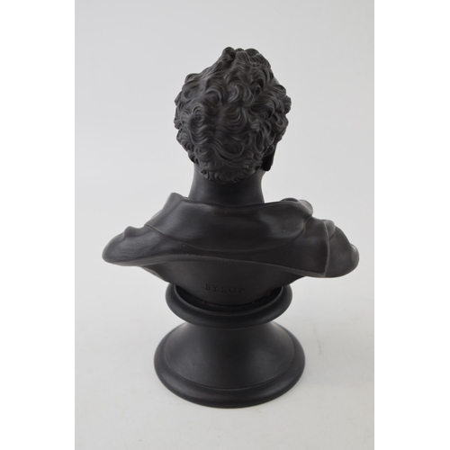 274 - Wedgwood black basalt portrait bust of Lord Byron FRS (1788 - 1824), 23cm high, titled to verso, imp... 