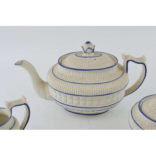 279 - Early 19th century Feldspathic part tea service to include Teapot, sucrier, milk jug and similar hun... 