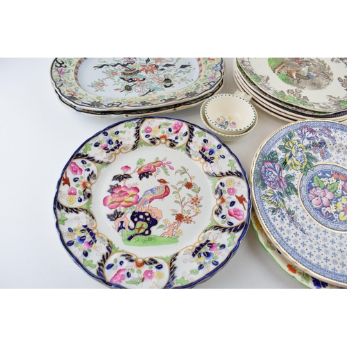 281 - A collection of Masons Ironstone pottery to include a pair of platters, Asiatic Pheasant plates, Emp... 