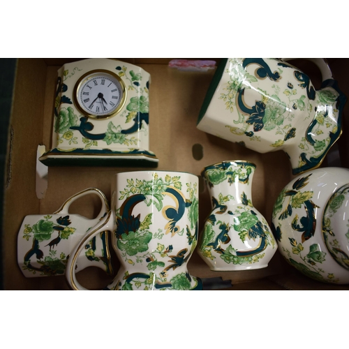 286 - A collection of Mason's Ironstone Green Chartreuse item to include a trio of jugs, a clock, a vase a... 