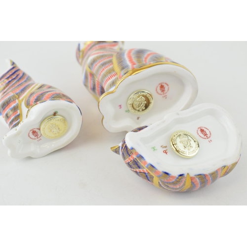 35 - Three Royal Crown Derby paperweights, Cat, date code for 1991 (LIV), Sleeping Kitten, 8cm long, date... 