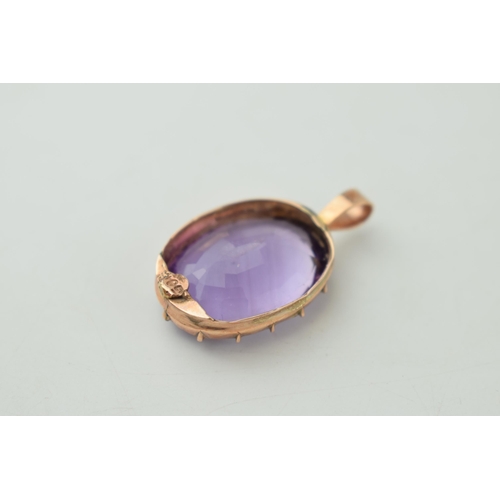 382 - Edwardian 18ct gold amethyst set drop pendant, 4.3 grams gross weight, 28mm tall.