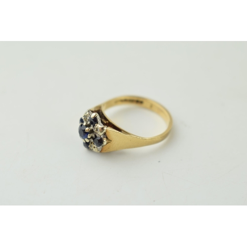 386 - 9ct gold ring set diamonds and sapphires, 3.1 grams, size K/L.