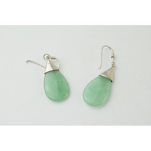 390 - A pair of silver and jade earrings (or similar).