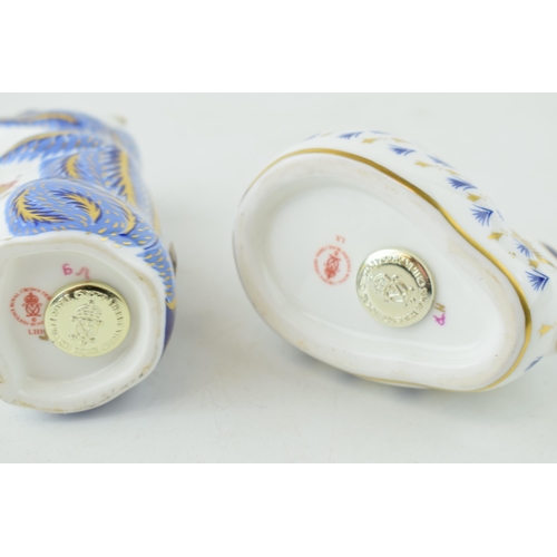 4 - Royal Crown Derby Paperweights Chipmunk together with Rabbit (blue and white). Height 10.5cm. (2)
