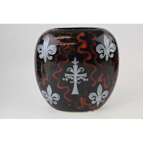 54 - Anita Harris Art Pottery medium purse vase, decorated with a demonic / gothic design, trial vase, 20... 