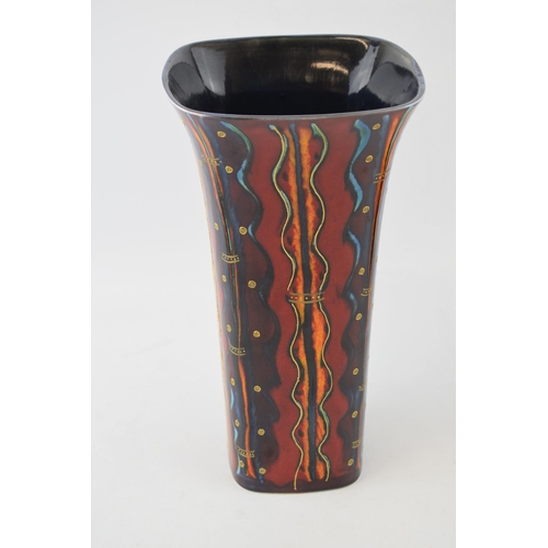 55 - Early Anita Harris Art Pottery square trumpet vase, decorated with gilded abstract decoration, 30cm ... 