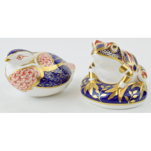 7 - Two Royal Crown Derby paperweights, Frog and Quail. First Quality with gold stoppers. (2) Height 8cm... 