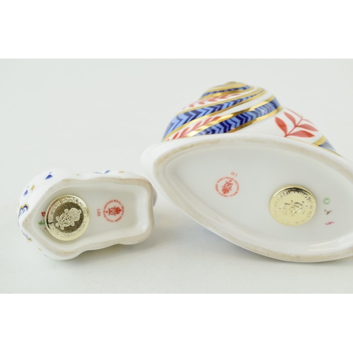 8 - Two Royal Crown Derby paperweights, Snail and Rabbit. First Quality with gold stoppers. (2) Height 7... 