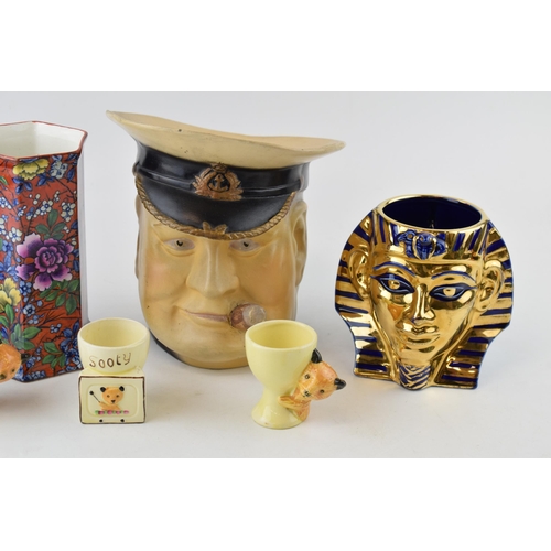 108 - A collection of ceramic items to include character jug Winston Churchill,  a pair of BWM hexagonal v... 