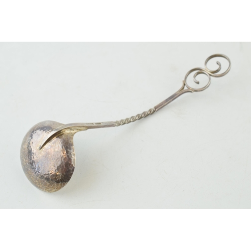 294 - Hobart sterling silver spoon with hammered bowl, twist design to handle and swirling finial, 26.3 gr... 