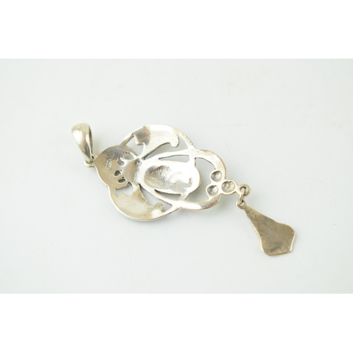 368 - Sterling silver lavalier pendant with enamelled decoration, Art Nouveau style, modern, 6.5cm long.