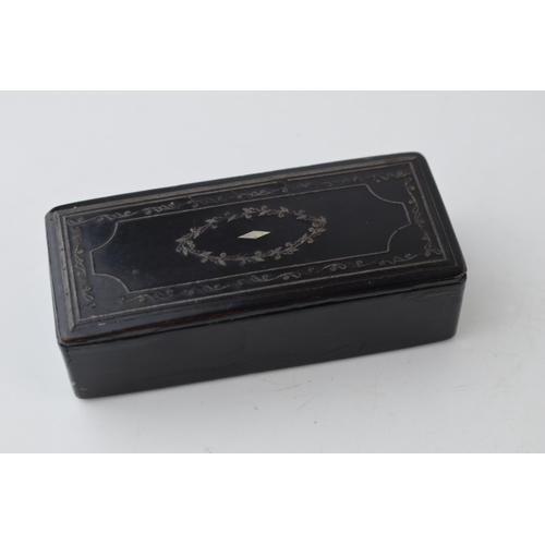 396 - A pair of vintage snuff boxes to include a brass engraved example 'take a pinch and welcome' with an... 