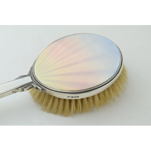 398 - An Art Deco silver and guilloche enamel dressing table brush, in fabulous condition,  22cm long.