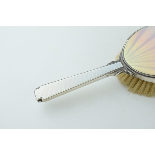 398 - An Art Deco silver and guilloche enamel dressing table brush, in fabulous condition,  22cm long.