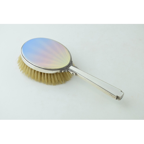 398 - An Art Deco silver and guilloche enamel dressing table brush, in fabulous condition,  22cm long.