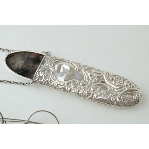 400 - A silver chatelaine cased set of spectacles, Birmingham 1899.