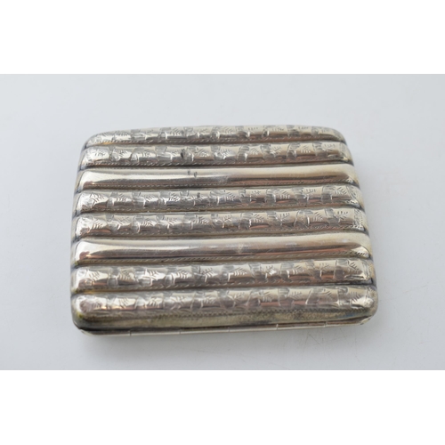 406 - Silver cigarette / cheroot case, ribbed, engraved decoration, Chester 1908, 72.2 grams.