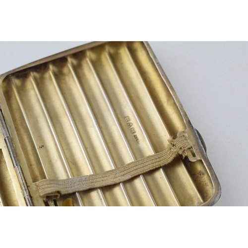 406 - Silver cigarette / cheroot case, ribbed, engraved decoration, Chester 1908, 72.2 grams.