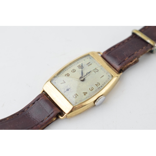 418 - A gentleman's 9ct gold wristwatch inscribed to back of case '1940'. Rectangular dial with subsidiary... 