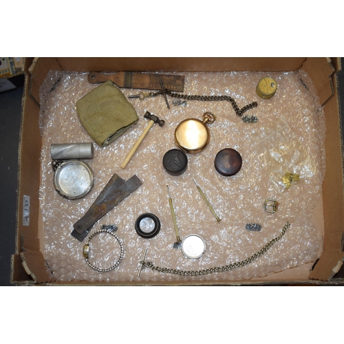 419 - A collection of items relating to watch spares and repairs to include cases, (One silver example 59.... 