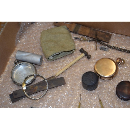 419 - A collection of items relating to watch spares and repairs to include cases, (One silver example 59.... 