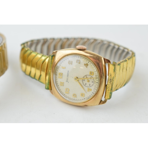 420 - A gentleman's Helvetia 9ct gold wrist watch together with another Poljot (made in U.S.S.R.) wristwat... 