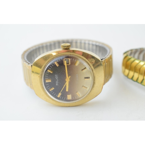 420 - A gentleman's Helvetia 9ct gold wrist watch together with another Poljot (made in U.S.S.R.) wristwat... 