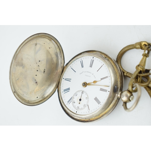 428 - A silver full hunter pocket watch hallmarked London 1882, TR Thomas Russell & Sons 73474 on a milita... 