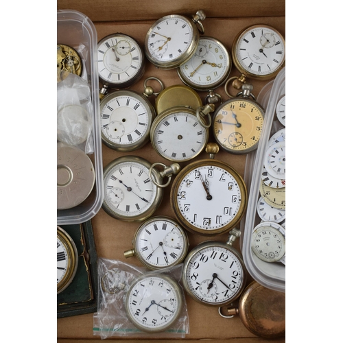 443 - A large collection of antique and vintage pocket watches, movements and dials together with a velvet... 