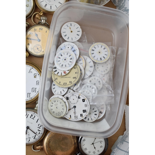 443 - A large collection of antique and vintage pocket watches, movements and dials together with a velvet... 