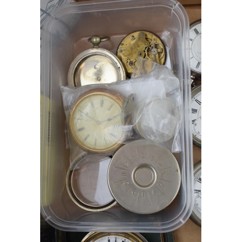 443 - A large collection of antique and vintage pocket watches, movements and dials together with a velvet... 