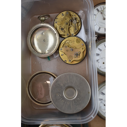 443 - A large collection of antique and vintage pocket watches, movements and dials together with a velvet... 