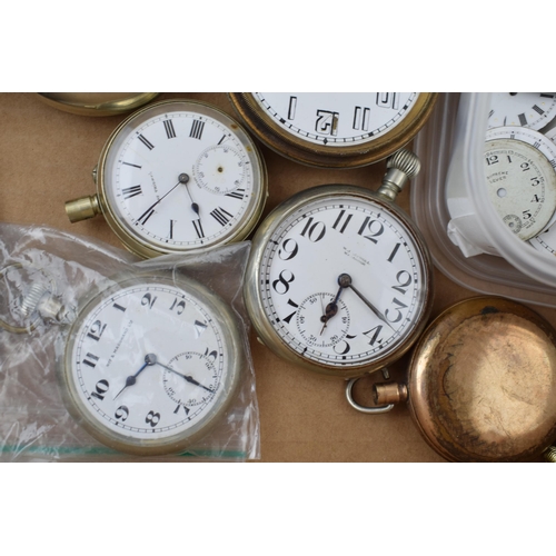 443 - A large collection of antique and vintage pocket watches, movements and dials together with a velvet... 