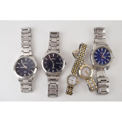 458 - A collection of Seiko watches to include Solar watches, three gentleman's and two ladies. (5)