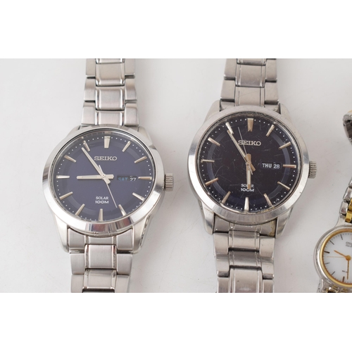 458 - A collection of Seiko watches to include Solar watches, three gentleman's and two ladies. (5)