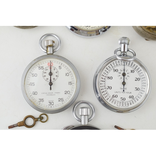 463 - A collection of vintage pocket watches and stop watches to include a Heuer example a/f. (6)