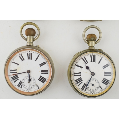 464 - Four antique Goliath pocket watches a/f. White ceramic dials, Roman numerals and engine blued hands.... 