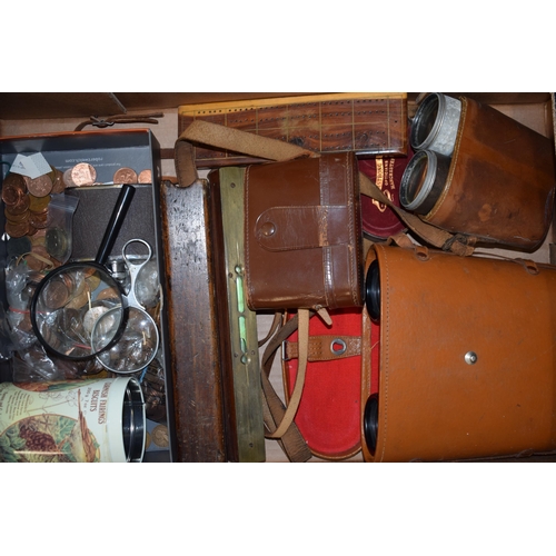 625 - A collection of items to include binoculars, a spirit level in wooden case,  an Aitchison & Co magni... 