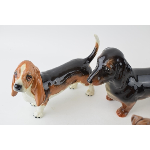 180 - Beswick large dogs to include a brown corgi, a dachshund, a boxer and others (5).