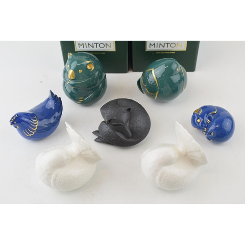 237 - A collection of Minton Netsukes to include a Lapis Lazuli Mouse, a cockerel, a pair of Parian white ... 