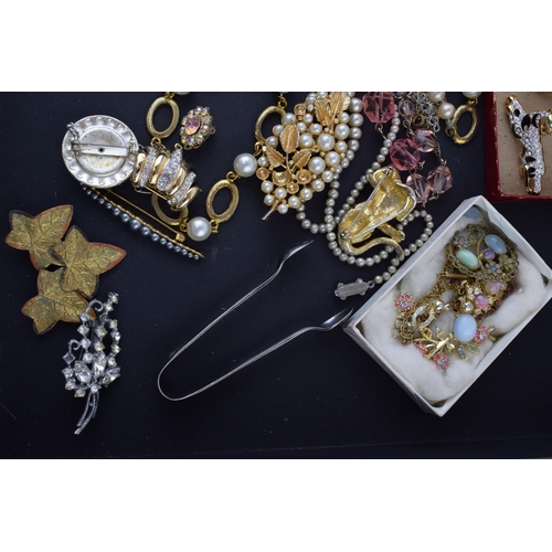 323 - A mixed collection of modern, vintage and antique costume jewellery to include cat brooch and faux s... 