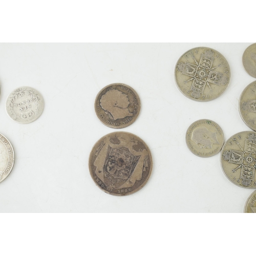 484 - A collection of UK silver coins to include George IV coins, 10.3 grams, William IV examples such as ... 