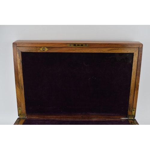 493 - Antique writing slope with original purple velvet writing pad. includes inkwell and calligraphy pens... 