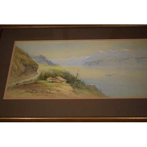 530 - An Italian Watercolour by Frank Calano of an Italian coastal scene, 23cm x 48cm, with a J W Whittake... 