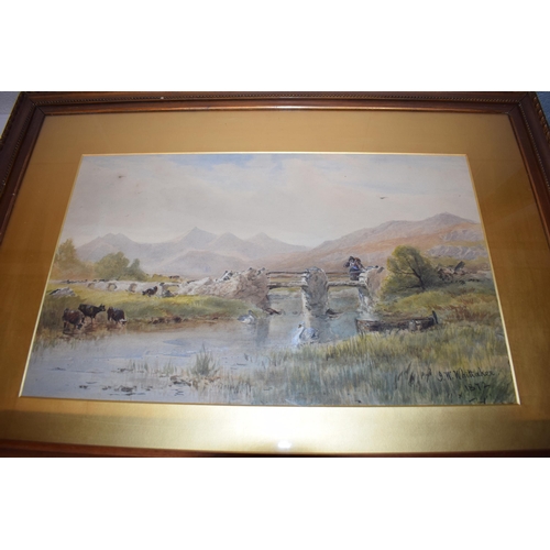 530 - An Italian Watercolour by Frank Calano of an Italian coastal scene, 23cm x 48cm, with a J W Whittake... 