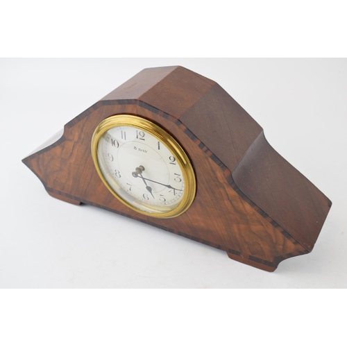 545 - 1930s Art Deco style mantle clock with Smiths movement, inlaid decoration, 28.5cm wide.