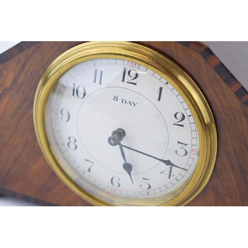 545 - 1930s Art Deco style mantle clock with Smiths movement, inlaid decoration, 28.5cm wide.