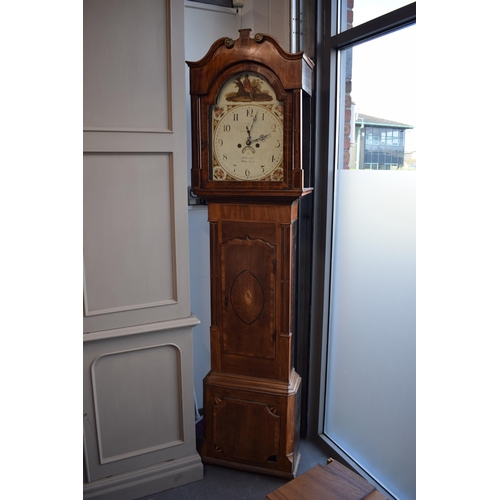 546 - An early 19th century oak and mahogany longcase clock with swan pediment, named 'H Loat of Wrexham',... 